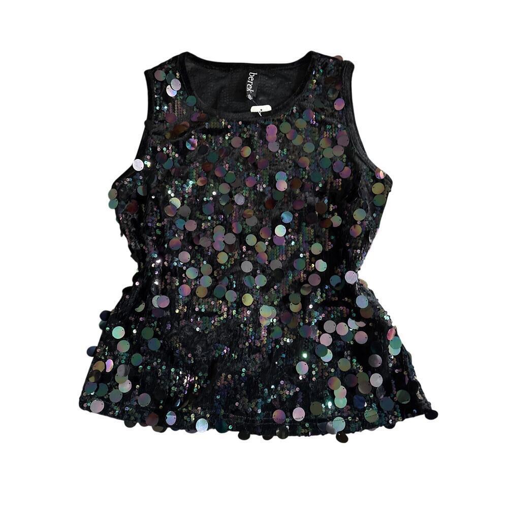 Berek Velvet Sequin Tank Top Black Multicolor New With Tags